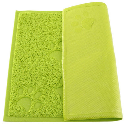 Green Square Shaped PVC Cat Dog Mat Nonslip Pet Food Water Bowl Feeding Placemat