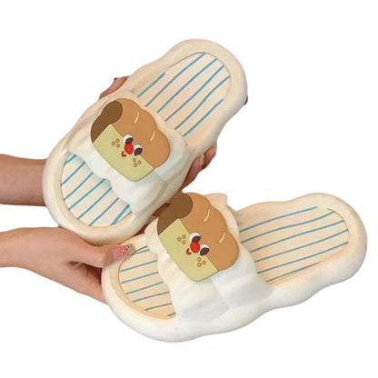 Fashion Cartoon Cat Flat Slippers Cute Non-slip Slides Sandals Soft Sole Bread Slippers for Women Bathroom