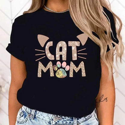 Fashion Cat Mom Printed T-Shirts High Quality Clothes Retro Style Women T-Shirts Cat Mom Graphic T Shirt Female Casual Tops