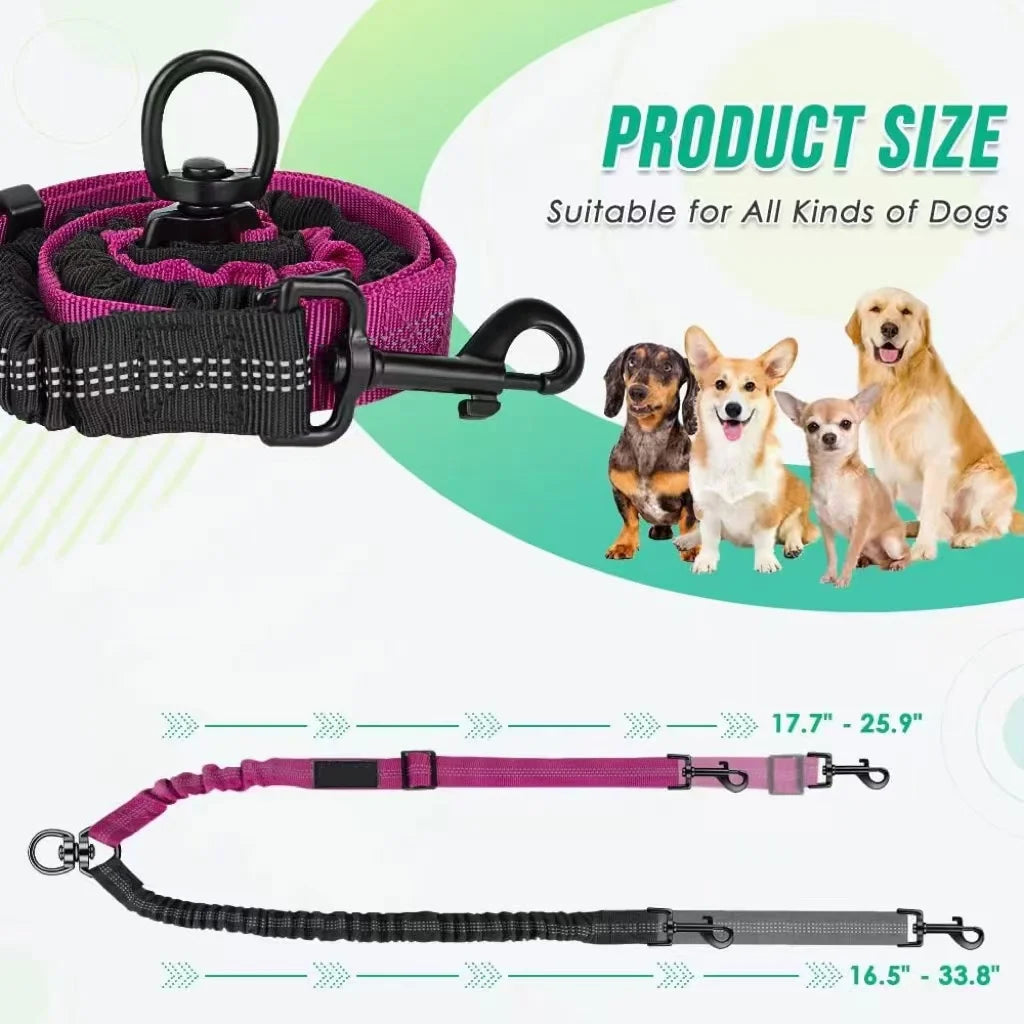 1.6ft Long Dual Dog Leash Attachment - Double Leashes for Training Small to Large Dogs - Adjustable Strap Shock Absorbing Bungee