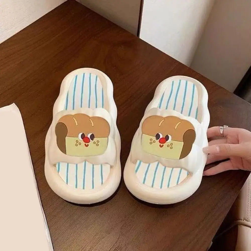 Fashion Cartoon Cat Flat Slippers Cute Non-slip Slides Sandals Soft Sole Bread Slippers for Women Bathroom