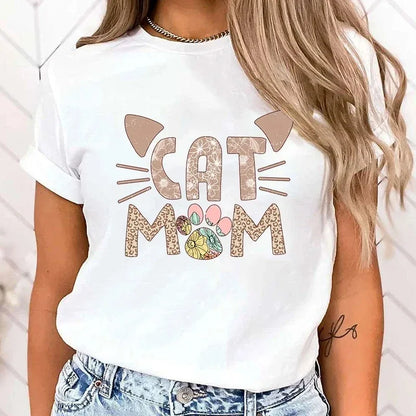 Fashion Cat Mom Printed T-Shirts High Quality Clothes Retro Style Women T-Shirts Cat Mom Graphic T Shirt Female Casual Tops