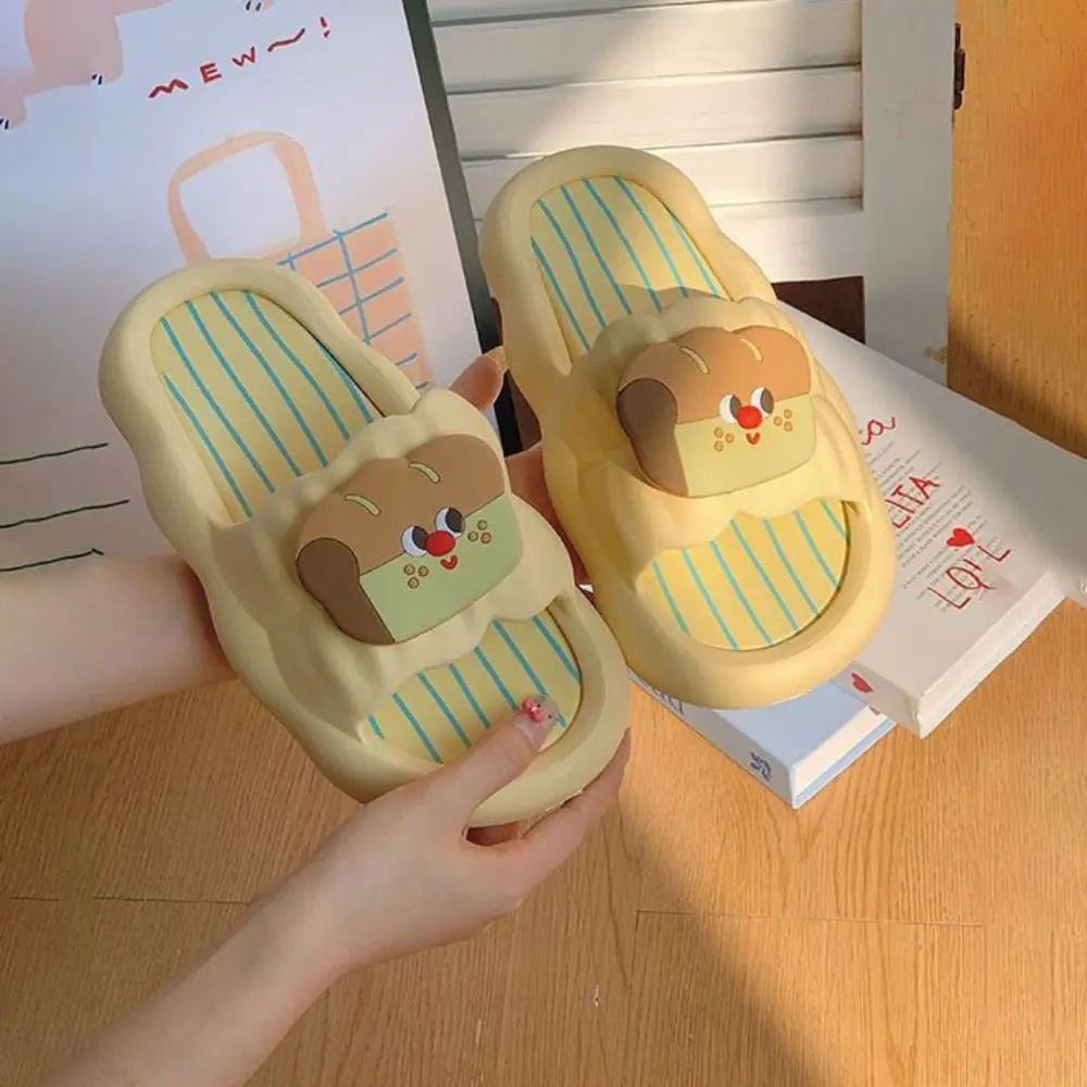 Fashion Cartoon Cat Flat Slippers Cute Non-slip Slides Sandals Soft Sole Bread Slippers for Women Bathroom