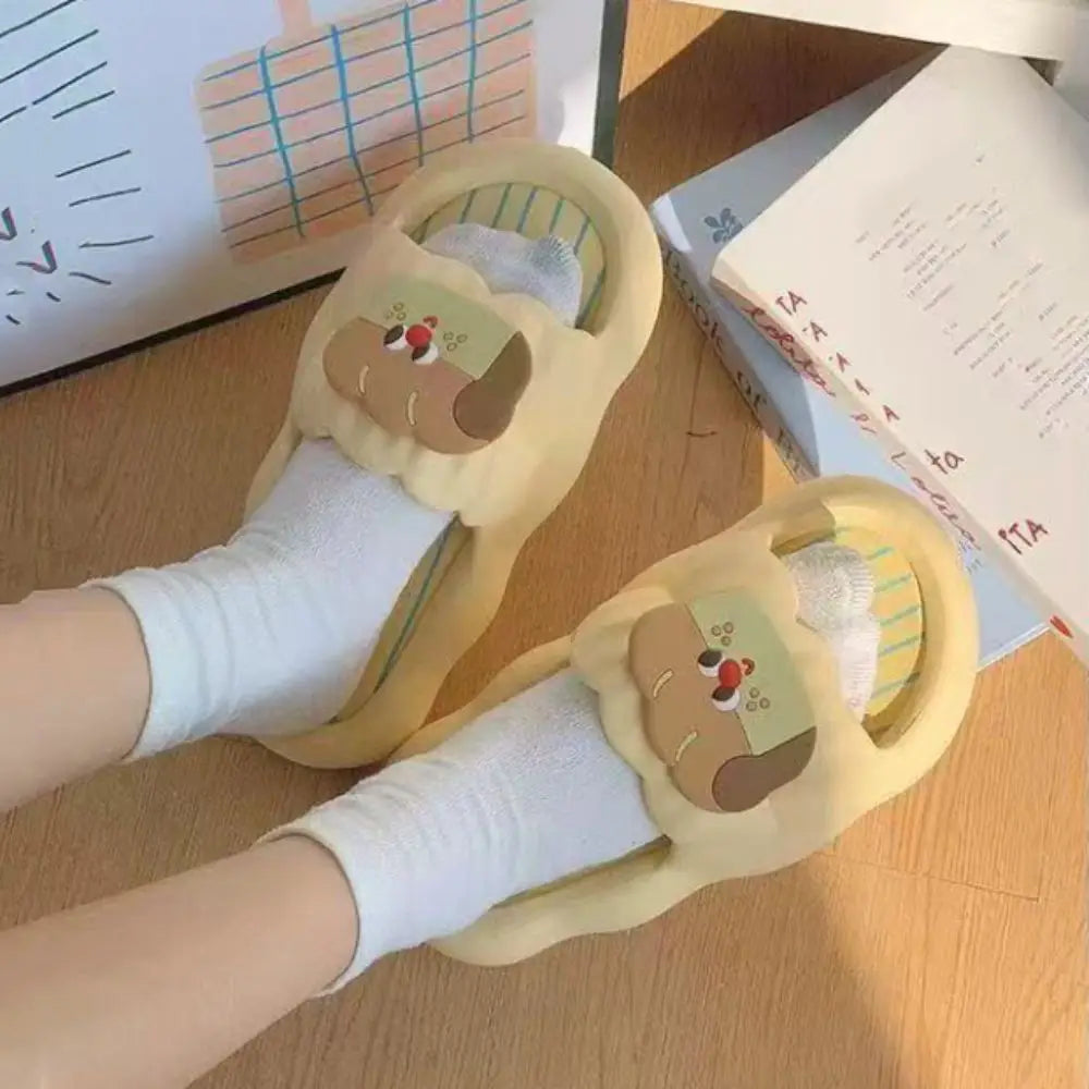 Fashion Cartoon Cat Flat Slippers Cute Non-slip Slides Sandals Soft Sole Bread Slippers for Women Bathroom