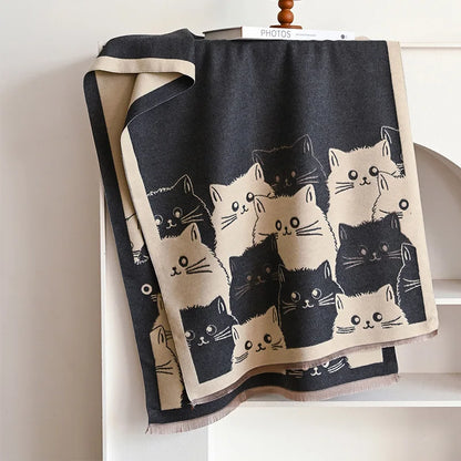 New Fashion Brand Cute Cat Ladies' Jacquard Pashmina Cashmere Scarf Winter Thick Warmth Shawl Coldproof Windproof Blanket Scarf