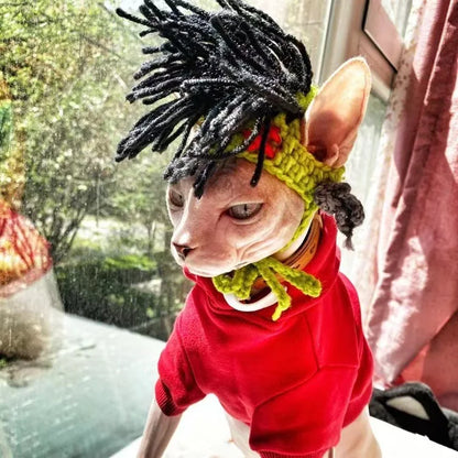 Knitted Cat Outfit,Funny Punk Style Cat Hat, Adjustable Cool Clothes for Cats Puppy,Green Costume for Birthday,Party,Holiday