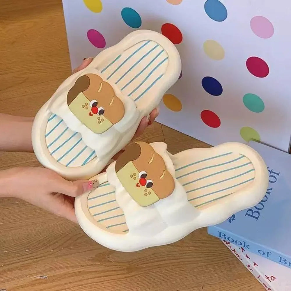 Fashion Cartoon Cat Flat Slippers Cute Non-slip Slides Sandals Soft Sole Bread Slippers for Women Bathroom