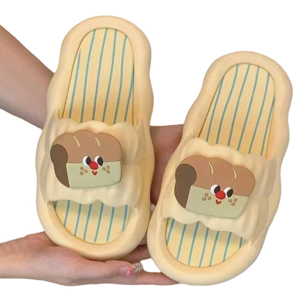 Fashion Cartoon Cat Flat Slippers Cute Non-slip Slides Sandals Soft Sole Bread Slippers for Women Bathroom