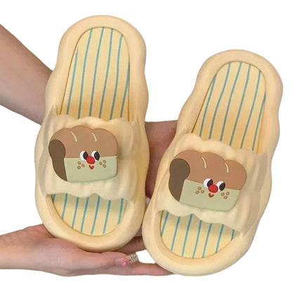 Fashion Cartoon Cat Flat Slippers Cute Non-slip Slides Sandals Soft Sole Bread Slippers for Women Bathroom