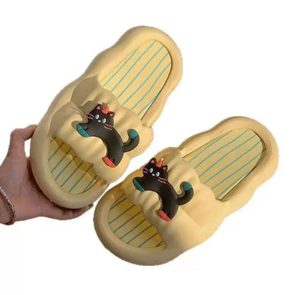 Fashion Cartoon Cat Flat Slippers Cute Non-slip Slides Sandals Soft Sole Bread Slippers for Women Bathroom