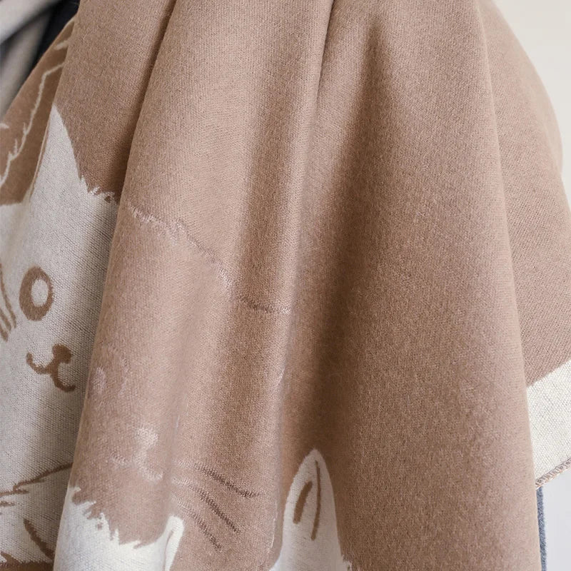 New Fashion Brand Cute Cat Ladies' Jacquard Pashmina Cashmere Scarf Winter Thick Warmth Shawl Coldproof Windproof Blanket Scarf