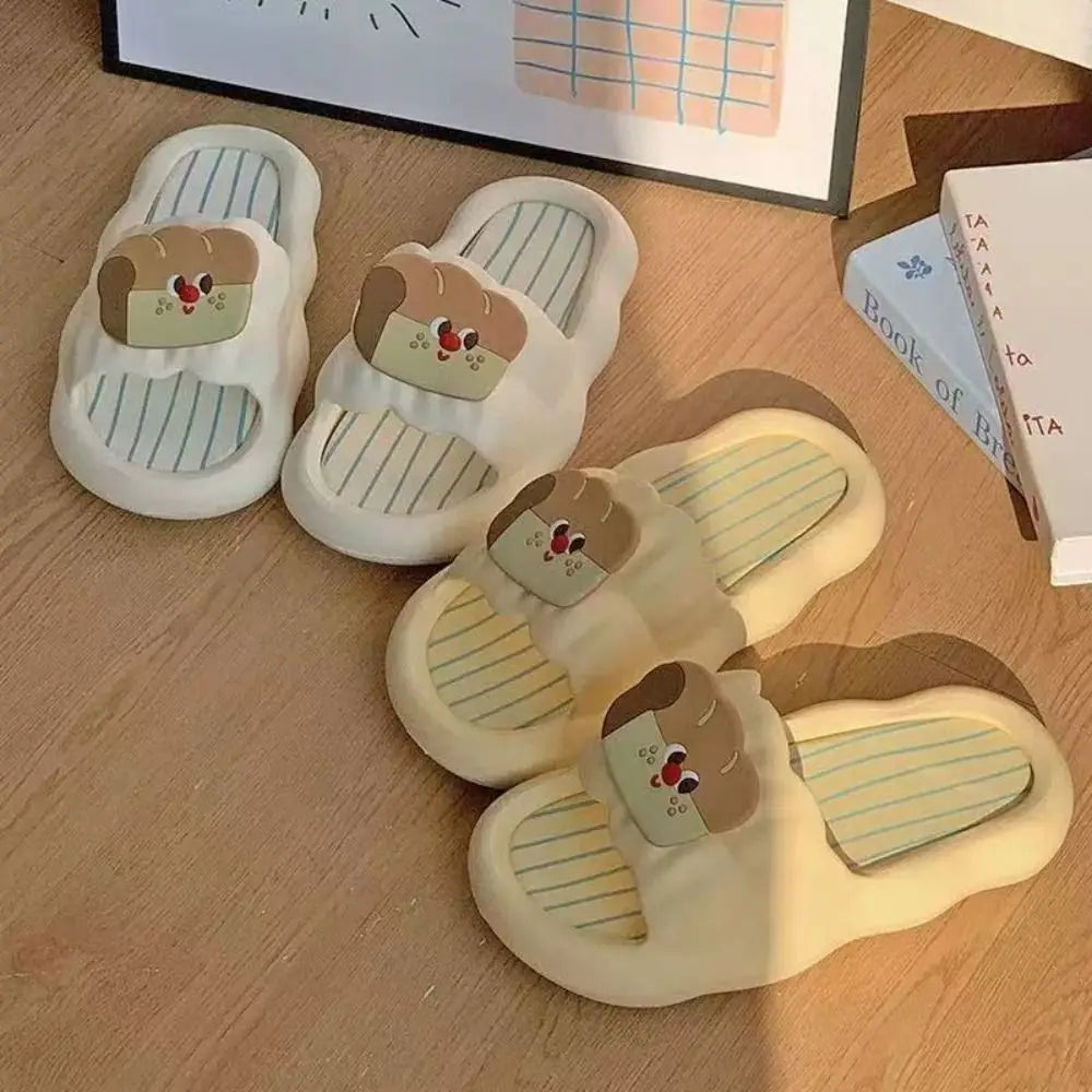 Fashion Cartoon Cat Flat Slippers Cute Non-slip Slides Sandals Soft Sole Bread Slippers for Women Bathroom