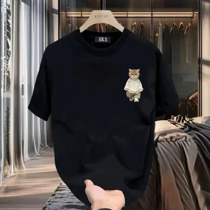 Fashion Cartoon Cat Print T-shirt Men's Summer 2025New 100%Cotton High quality Short Sleeve T-shirt Y2k Casual Top mens clothing