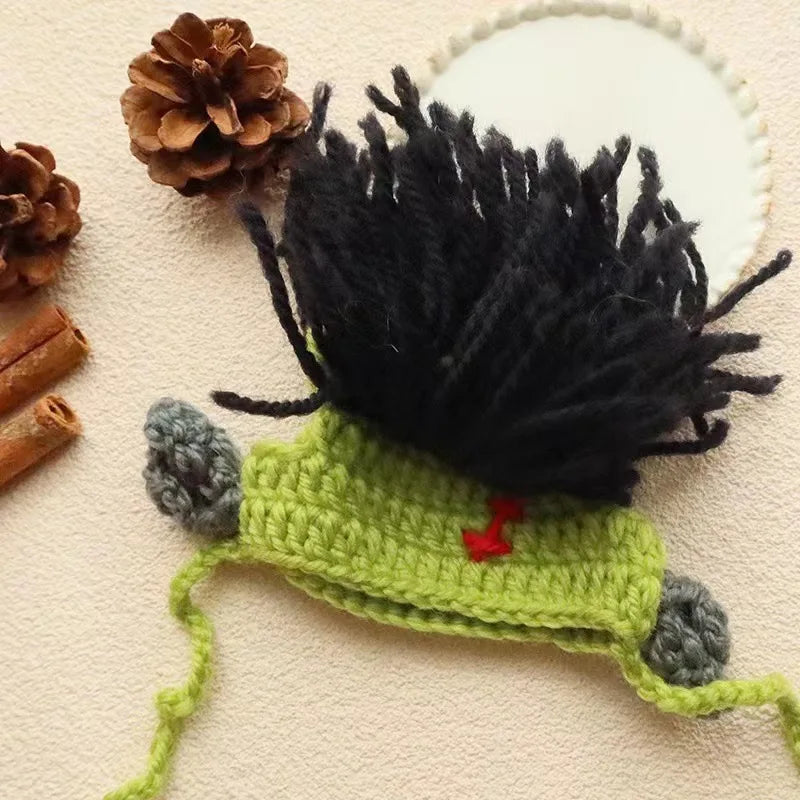 Knitted Cat Outfit,Funny Punk Style Cat Hat, Adjustable Cool Clothes for Cats Puppy,Green Costume for Birthday,Party,Holiday
